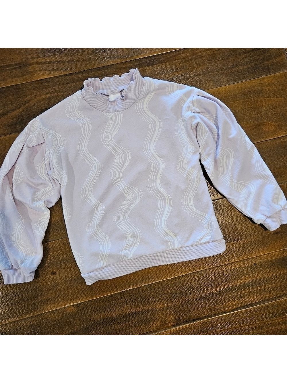 OPEN EDIT GIRL'S LILAC & WHITE SWIRLS LONG SLEEVED ORGANIC COTTON TOP SIZE 5